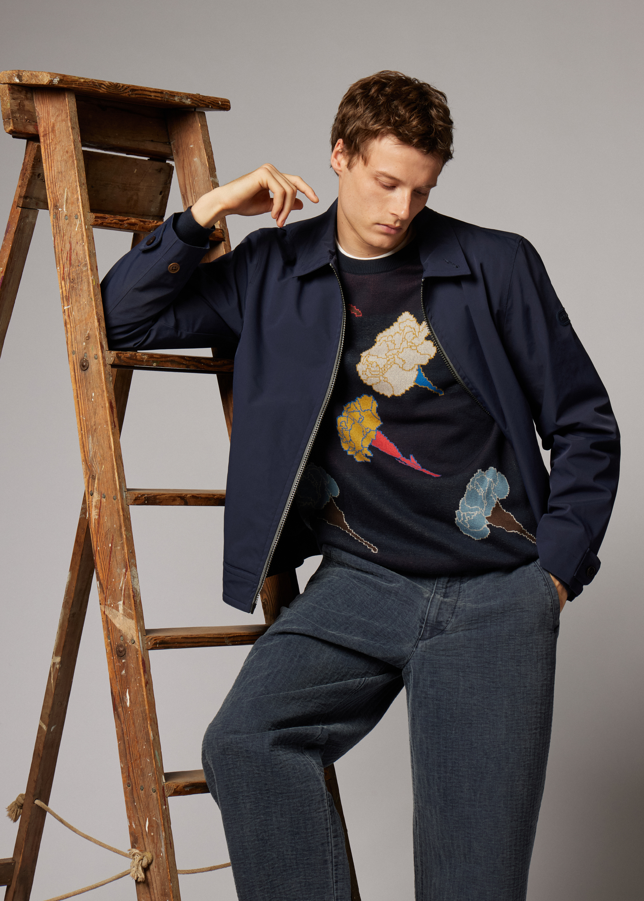 Men's Black Washable Merino Wool 'Signature Stripe' Zip Cardigan